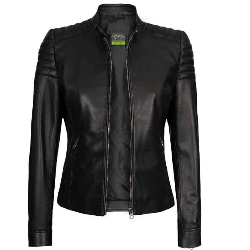 Women Eleanor Shoulder Puffed Leather Jacket