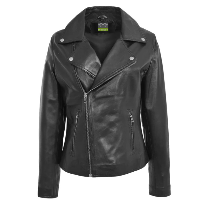 Women Morgana Belted Biker Leather Jacket