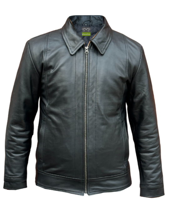Men Black Leather Biker Aniline Jacket