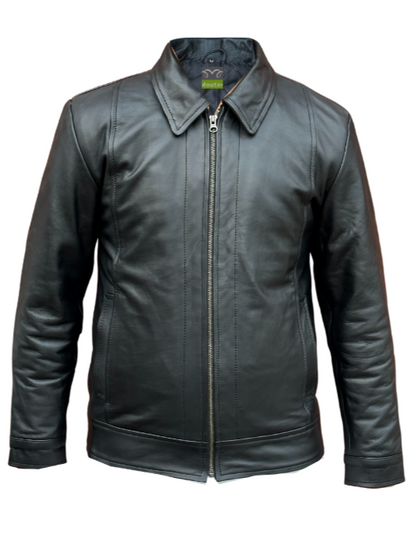 Men Black Leather Biker Aniline Jacket