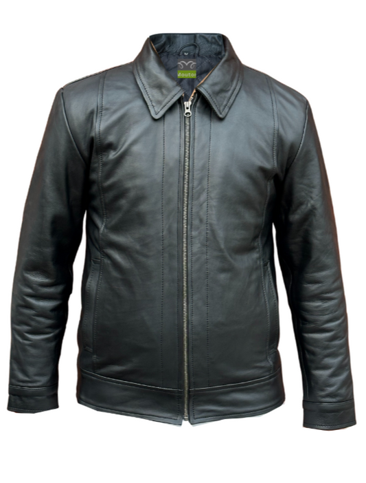 Men Black Leather Biker Aniline Jacket