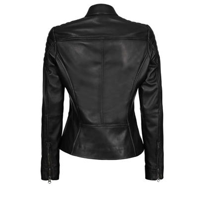 Women Eleanor Shoulder Puffed Leather Jacket