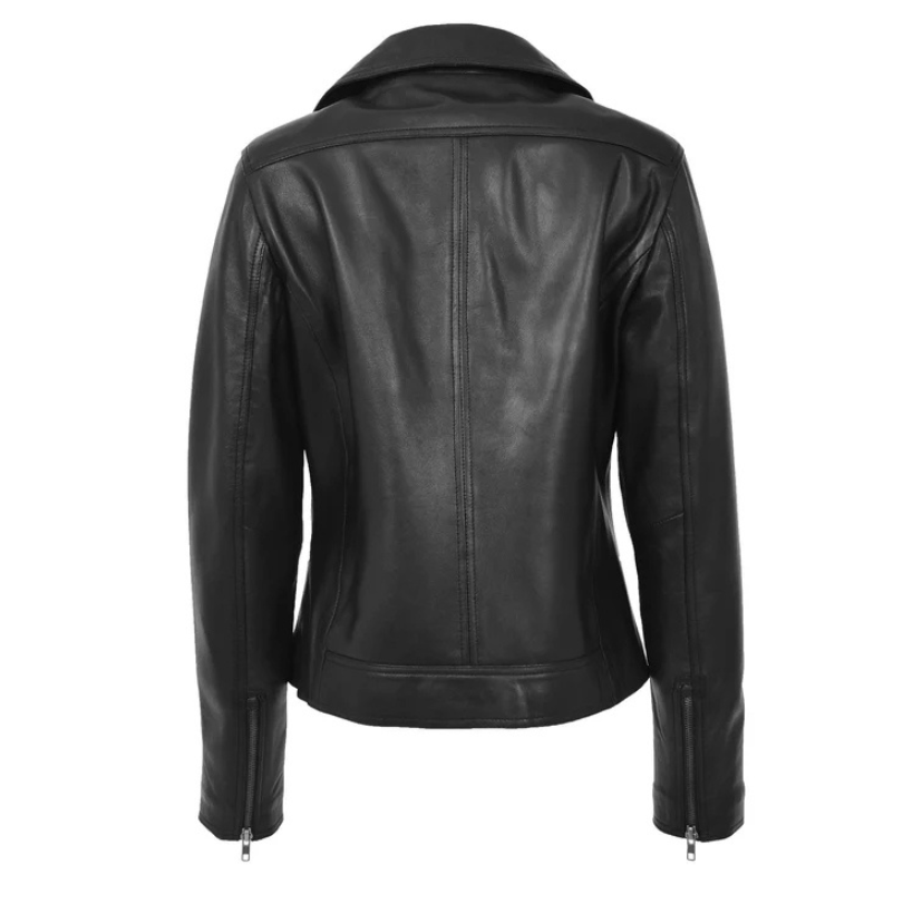 Women Morgana Belted Biker Leather Jacket