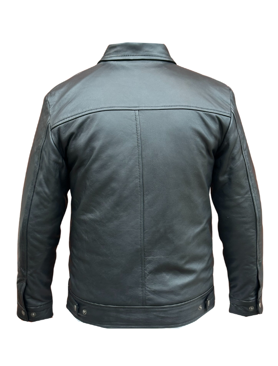Men Black Leather Biker Aniline Jacket