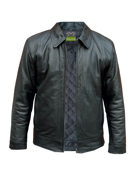 Men Black Leather Biker Aniline Jacket