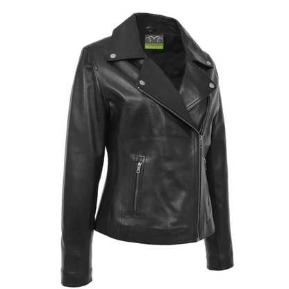 Women Morgana Belted Biker Leather Jacket