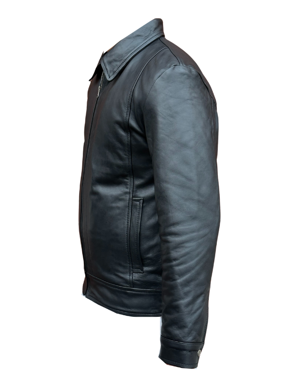Men Black Leather Biker Aniline Jacket