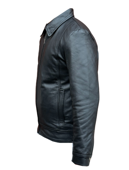 Men Black Leather Biker Aniline Jacket