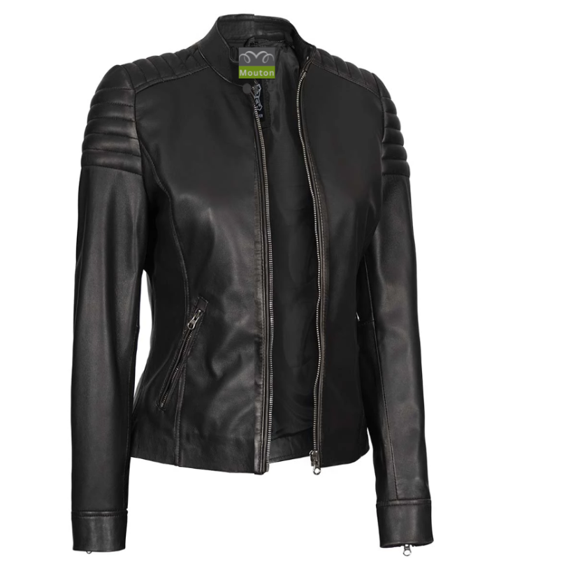 Women Eleanor Shoulder Puffed Leather Jacket
