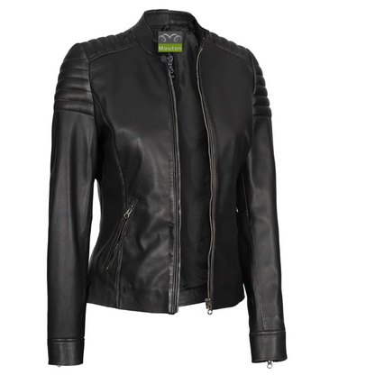 Women Eleanor Shoulder Puffed Leather Jacket