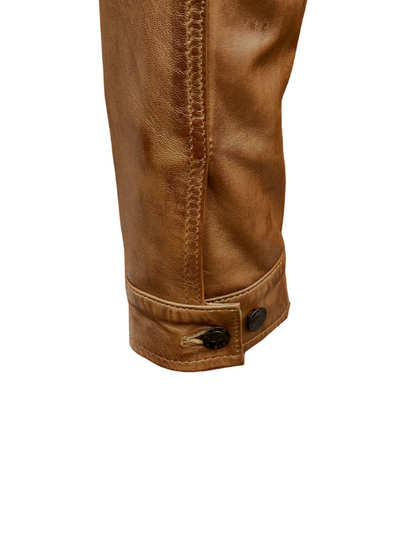 Men Trucker Style Camel Brown Leather Jacket