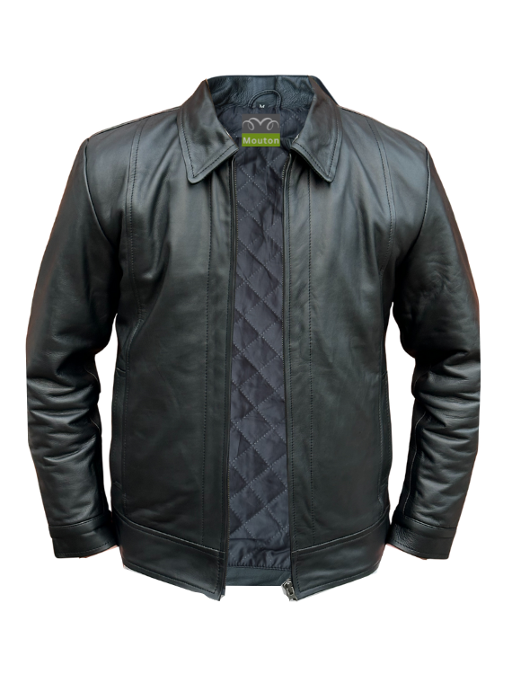 Men Black Leather Biker Aniline Jacket