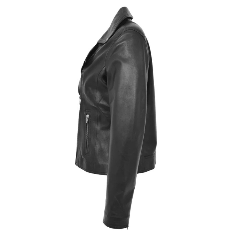 Women Morgana Belted Biker Leather Jacket