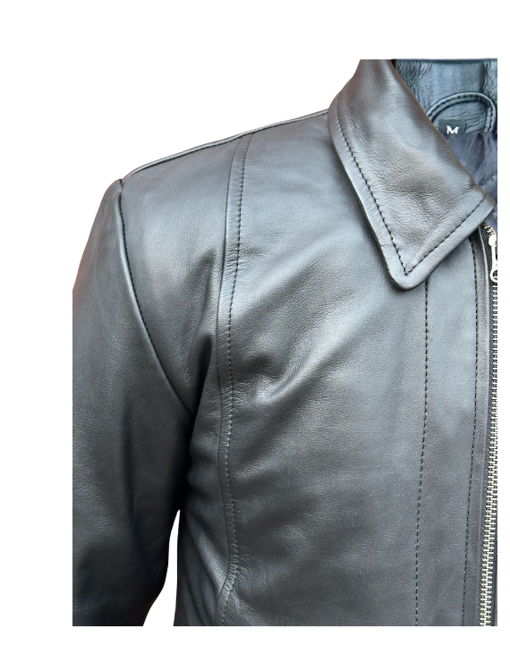 Men Black Leather Biker Aniline Jacket