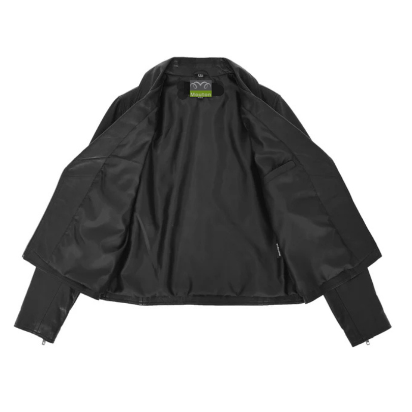 Women Morgana Belted Biker Leather Jacket