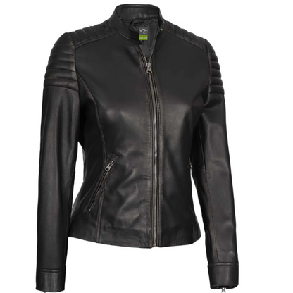 Women Eleanor Shoulder Puffed Leather Jacket
